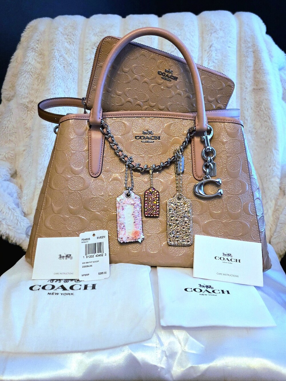 Coach Margot Embossed Leather Satchel 👜 & Wallet w/Charm & Custom Hangtag